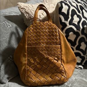 Elegant Tan Woven Leather Backpack